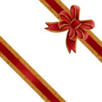 Red ribbon bow with gold stripes isolated on transparent background png