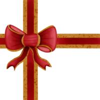 Red ribbon bow with gold stripes isolated on transparent background png