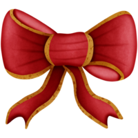 Red ribbon bow with gold stripes isolated on transparent background png