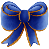 Blue ribbon bow with gold stripes isolated on transparent background png