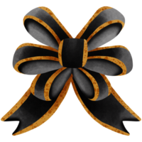 Black ribbon bow with gold stripes isolated on transparent background png