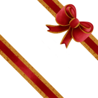 Red ribbon bow with gold stripes isolated on transparent background png