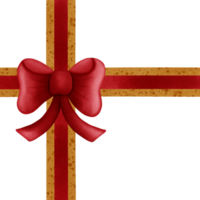 Red ribbon bow with gold stripes isolated on transparent background png