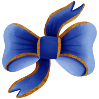 Blue ribbon bow with gold stripes isolated on transparent background png