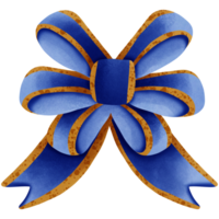 Blue ribbon bow with gold stripes isolated on transparent background png