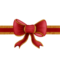 Red ribbon bow with gold stripes isolated on transparent background png