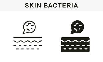 Skin Layer with Microbes Flora Pictogram. Bacteria on Skin Line and Silhouette Black Icon Set. Microorganisms on Structure of Human Dermis Symbol Collection. Isolated Vector Illustration.