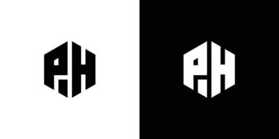 Letter P H polygon, Hexagonal minimal and professional logo design on black and white background vector