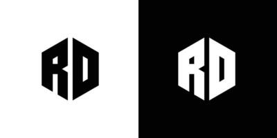 Letter R D polygon, Hexagonal minimal and professional logo design on black and white background vector