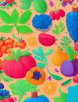 pattern of fresh fruits, vegetables and herbs you find in the market illustration photo