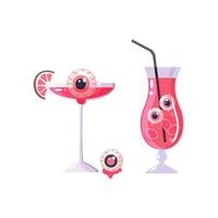 Pink Halloween cocktail with eyes, vector illustration