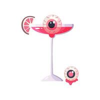 Pink Halloween cocktail with eyes, vector illustration