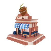 koffie winkel 3d icoon met koffie keurmerk dak png