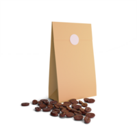 3d kaffe paket ikon med stänkte kaffe bönor png