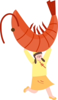 A girl is carring a big prawn png
