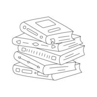 Stack of books with hardcover and book marks. Hand drawn Outline pile of books, textbooks. A symbol of reading, learning, education, science. Black white doodle vector illustration isolated on white