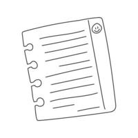 Hand drawn torn piece of paper with lines and a smiling face. Simple outline notebook sheet. Black and white doodle vector illustration isolated on a white background.