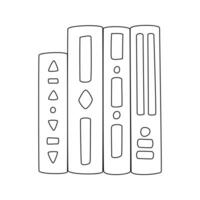Hardcover books stand in a row. Hand drawn Outline books, textbooks, literature. A symbol of learning, education, and science. Black and white doodle vector illustration isolated on a white background