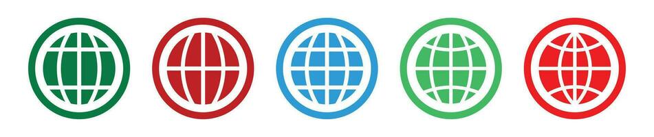 Globe, internet colorful circle frame icon set. vector