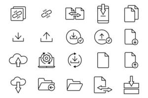 Download set icon. Contains icons download, upload, transfer, link, etc. suitable for web site design, app, user interfaces, printable, etc. Line icon style. Simple vector design editable