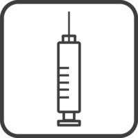 hypodermic syringe icon in thin line black square frames. png