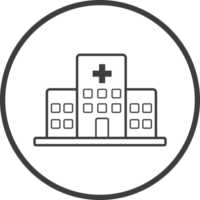 hospital icon in thin line black circle frames. png