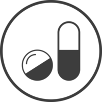 pill icon in thin line black circle frames. png