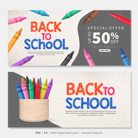 Back To School Banners Set With 3D Rendering School Objects psd