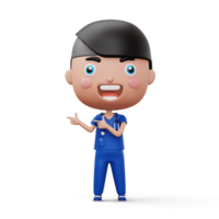 Happy child doctor, kid doctor pointing finger, occupation kid character, 3d rendering png