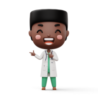 Happy child doctor, kid doctor pointing finger, occupation kid character, 3d rendering png