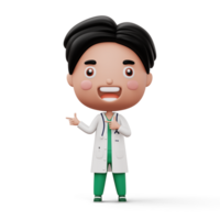 Happy child doctor, kid doctor pointing finger, occupation kid character, 3d rendering png