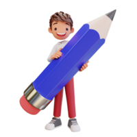 3d rendered cute student character holding a pencil png