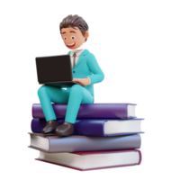 3d rendered cute businessman holding laptop png