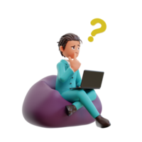 3d rendered cute businessman holding laptop png