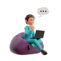 3d rendered cute businessman holding laptop png