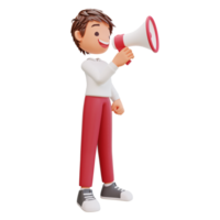 3d render cute student with megaphone png