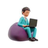 3d rendered cute businessman holding laptop png