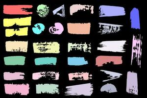 set of dry brush strokes in grunge style in various shapes vector