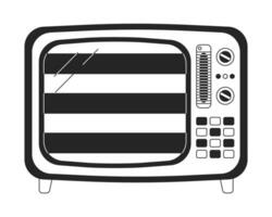 Stripes on tv flat monochrome isolated vector object. Old tv. No signal. Vintage television. Editable black and white line art drawing. Simple outline spot illustration for web graphic design