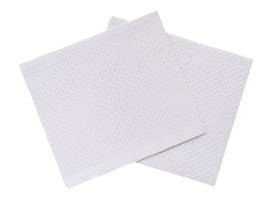 Top view of two folded pieces of white tissue paper or napkin in stack isolated with clipping path in png file format