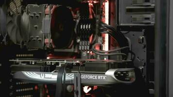 computer graphics card geforce rtx 4080 selective focus video