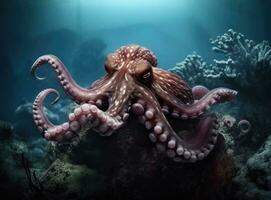 Octopus swimming in the ocean. Generative AI. photo