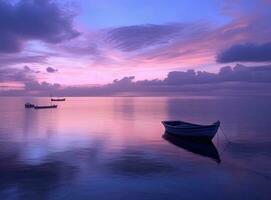 vistoso paisaje valores foto de puesta de sol terminado el Oceano y barcos