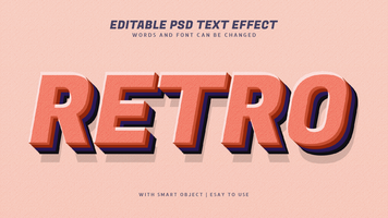 Retro 3d style text effect editable psd