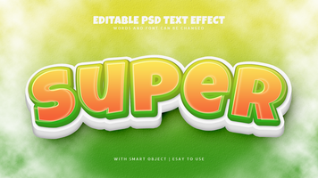 super 3d desenho animado estilo texto efeito em nuvem fundo psd