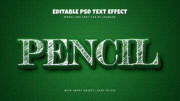 lápis 3d texto efeito editável em verde fundo psd