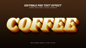 café 3d estilo texto efeito editável psd