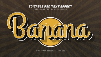 banana 3d retro vintage estilo texto efeito psd