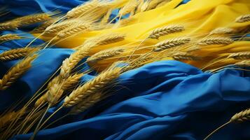 Ukraine grain wheat and spikelets  problem of blockade of ports, grain corridor. War in Ukraine photo