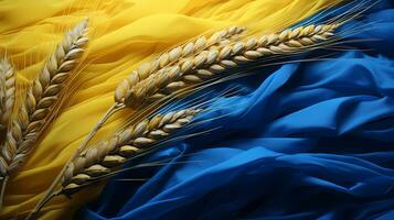 Ukraine grain wheat and spikelets  problem of blockade of ports, grain corridor. War in Ukraine photo